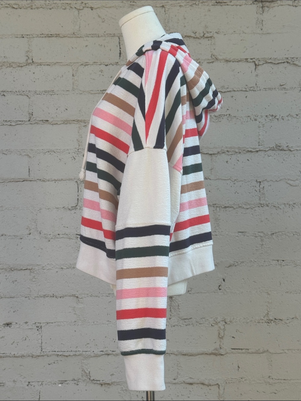 aerie Restart Quarter Zip Hoodie Soft Muslin Stripe Size L - Picture 8 of 13